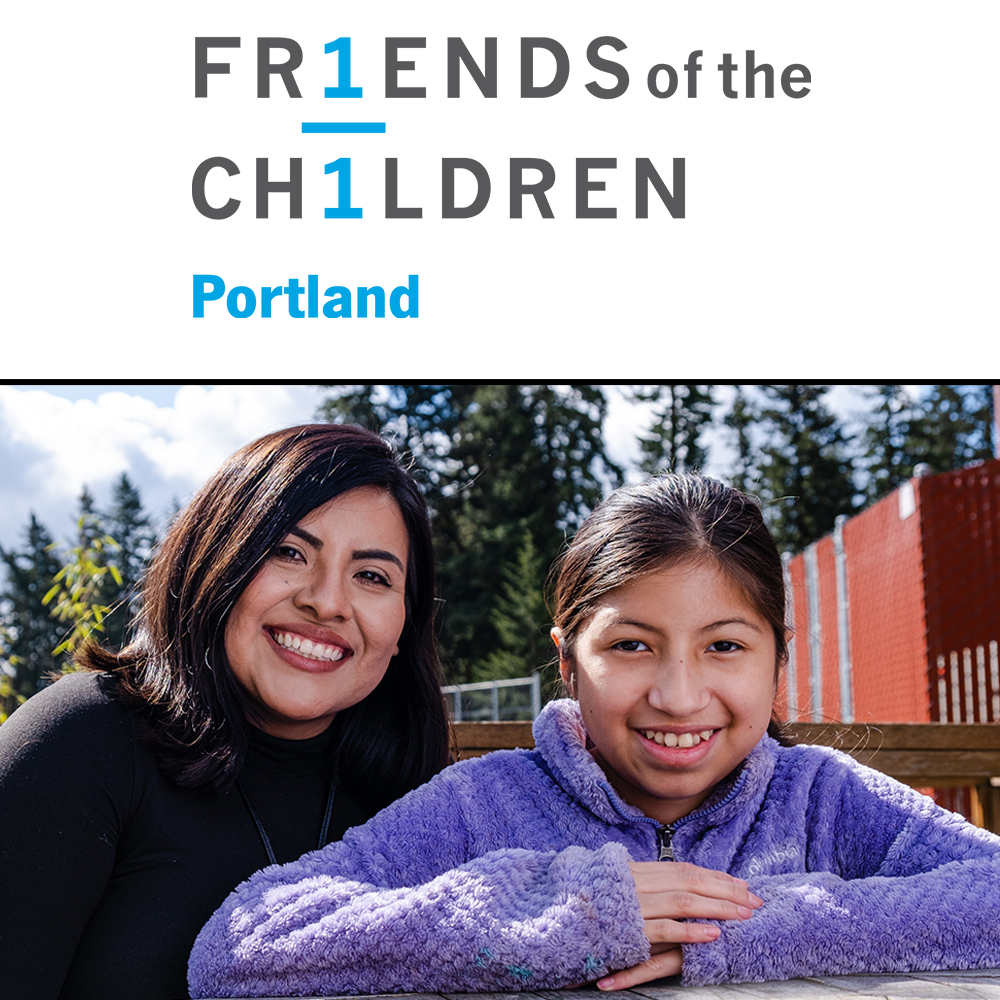 Friends of the Children Logo with photo of adult and child