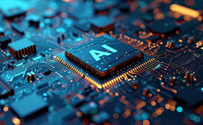 Detailed Close-up of an AI Chip on a Circuit Board