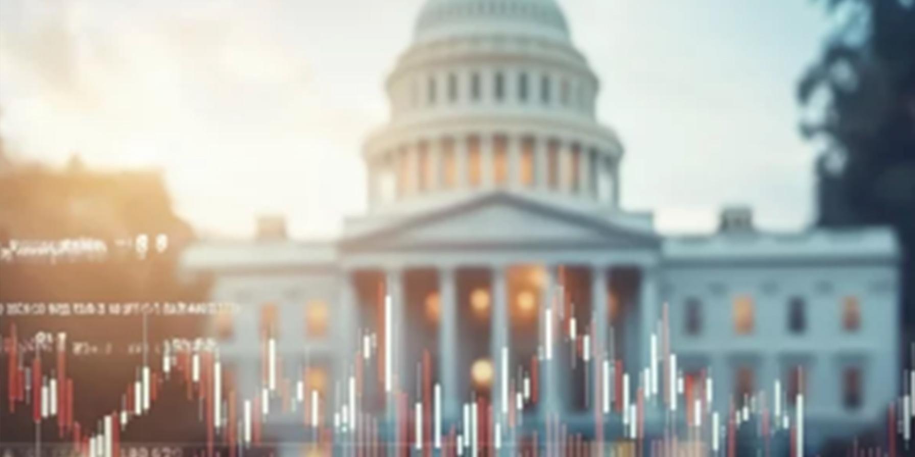 Image of the U.S. Capitol with a screened back data bar chart.