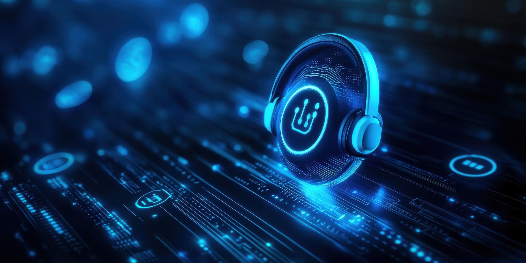 Headphones on a computer knob depicting customer service using AI