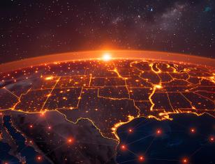 USA with a network satellites hovering above