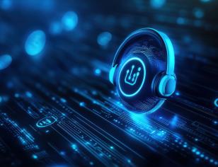 Headphones on a computer knob depicting customer service using AI
