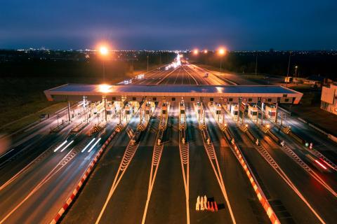 Aerial View of Toll Plaza at night with blurry lights