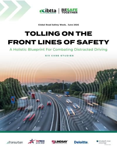 Report Cover of Tolling on the Front Lines of Safety, with tollway with blurred moving cars