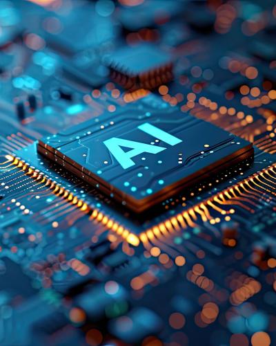 Detailed Close-up of an AI Chip on a Circuit Board