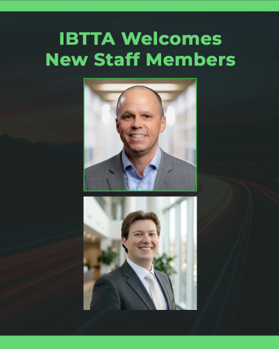 Text that reads IBTTA Welcomes two new staff members along with two photos of men.